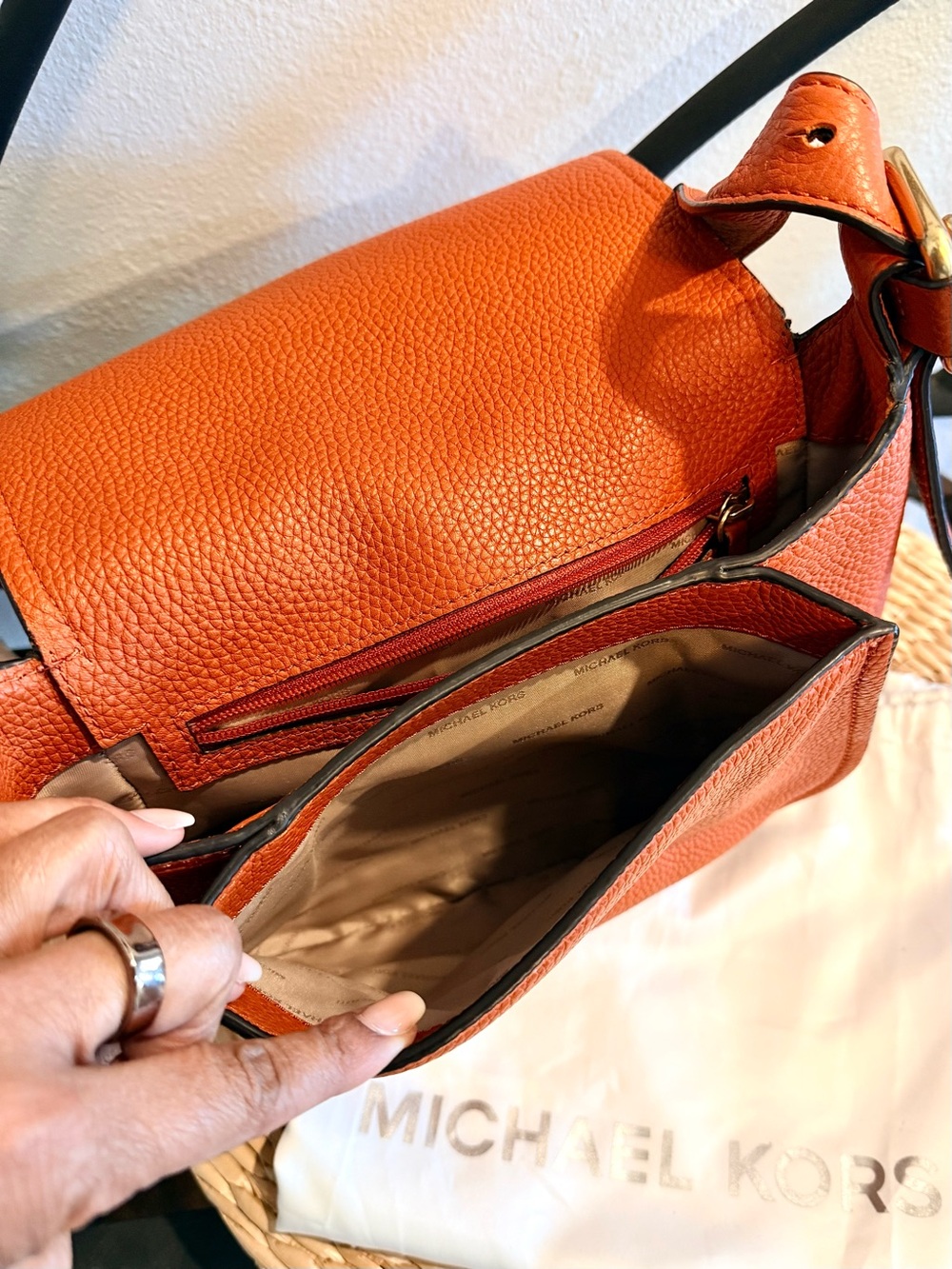 MK Maxine Saddle Bag Pebbled Leather Crossbody in Cognac - Picture 5 of 6